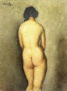 Nicolae Tonitza Nud vazut din spate, semnat stanga sus cu negru, ulei pe carton lipit pe carton France oil painting artist